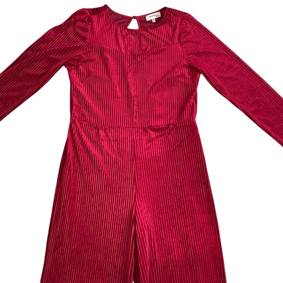 Monteau Velvet Ribbed Wide Leg Jumpsuit Women’s Size XL Burgundy Open Back - Picture 2 of 8